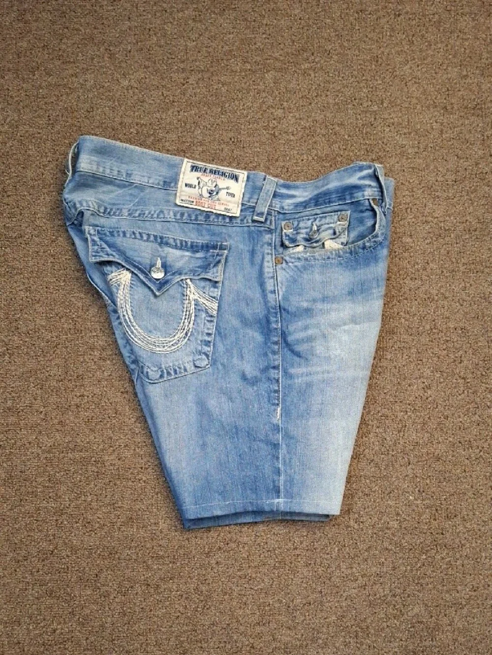 True Religion Light Blue Denim Cut Off Shorts Jorts Mens Sz 42